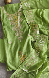 Elegant Mul Chanderi Un-Stitched Suit with Pita & Thread Embroidery Detailing